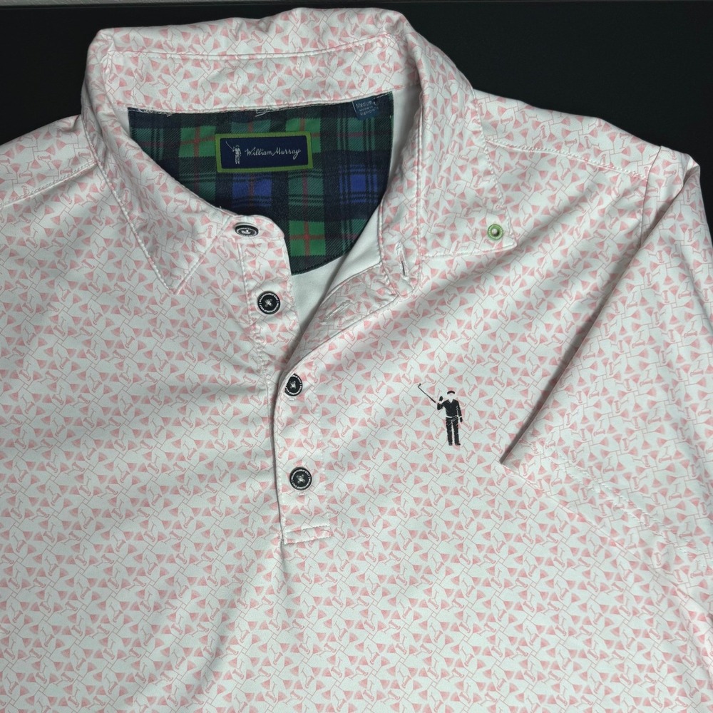 William Murray Golf Mens Medium Pink Martini Glass Print Performance Polo Shirt - Picture 4 of 9